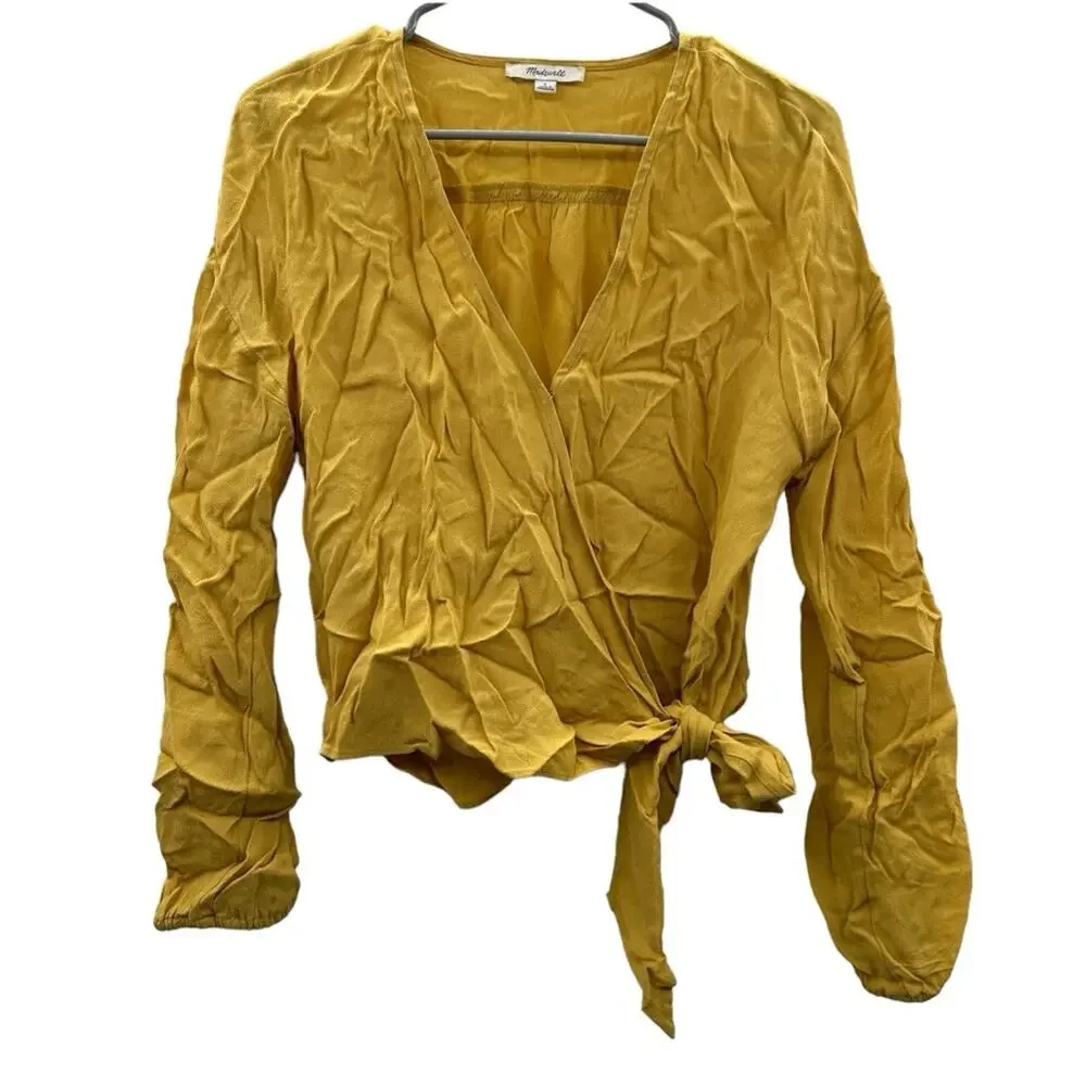 Madewell‎ Raelynn Long Sleeve Gold Yellow Wrap Tie Top Size S